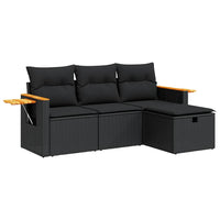 Thumbnail for 4-tlg. Garten-Sofagarnitur mit Kissen Schwarz Poly Rattan
