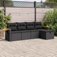Thumbnail for 5-tlg. Garten-Sofagarnitur mit Kissen Schwarz Poly Rattan