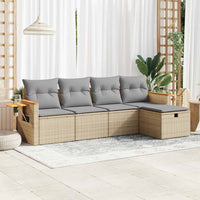 Thumbnail for 5-tlg. Garten-Sofagarnitur mit Kissen Beige Poly Rattan