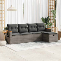 Thumbnail for 5-tlg. Garten-Sofagarnitur mit Kissen Grau Poly Rattan
