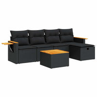 Thumbnail for 6-tlg. Garten-Sofagarnitur mit Kissen Schwarz Poly Rattan