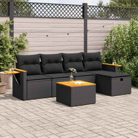 Thumbnail for 6-tlg. Garten-Sofagarnitur mit Kissen Schwarz Poly Rattan