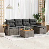 Thumbnail for 6-tlg. Garten-Sofagarnitur mit Kissen Grau Poly Rattan