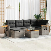Thumbnail for 7-tlg. Garten-Sofagarnitur mit Kissen Grau Poly Rattan