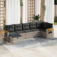 Thumbnail for 7-tlg. Garten-Sofagarnitur mit Kissen Grau Poly Rattan