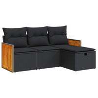 Thumbnail for 4-tlg. Garten-Sofagarnitur mit Kissen Schwarz Poly Rattan