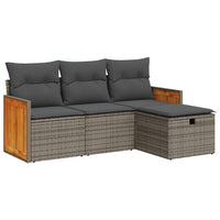 Thumbnail for 4-tlg. Garten-Sofagarnitur mit Kissen Grau Poly Rattan