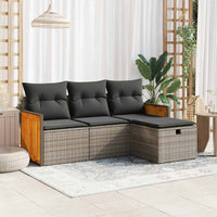 Thumbnail for 4-tlg. Garten-Sofagarnitur mit Kissen Grau Poly Rattan