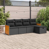 Thumbnail for 5-tlg. Garten-Sofagarnitur mit Kissen Schwarz Poly Rattan