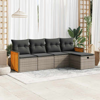 Thumbnail for 5-tlg. Garten-Sofagarnitur mit Kissen Grau Poly Rattan