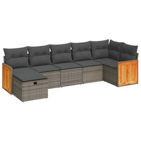 Thumbnail for 7-tlg. Garten-Sofagarnitur mit Kissen Grau Poly Rattan