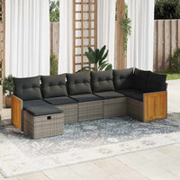 Thumbnail for 7-tlg. Garten-Sofagarnitur mit Kissen Grau Poly Rattan