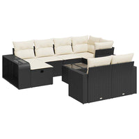 Thumbnail for 11-tlg. Garten-Sofagarnitur mit Kissen Schwarz Poly Rattan