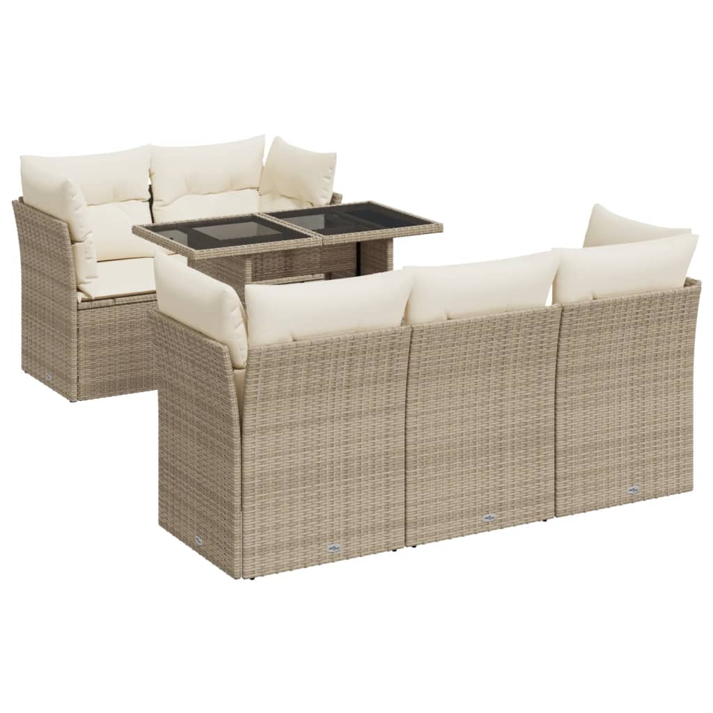 6-tlg. Garten-Sofagarnitur mit Kissen Beige Poly Rattan
