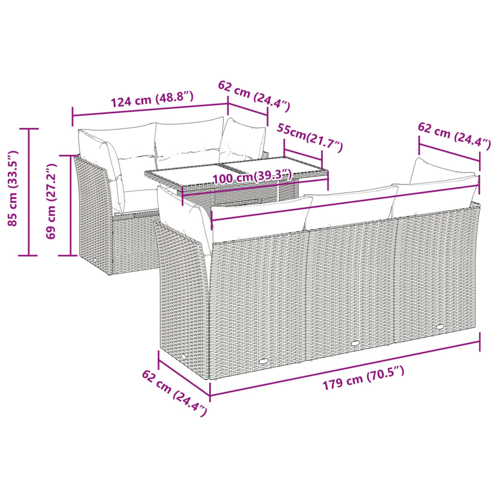 6-tlg. Garten-Sofagarnitur mit Kissen Beige Poly Rattan