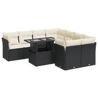 Thumbnail for 9-tlg. Garten-Sofagarnitur mit Kissen Schwarz Poly Rattan