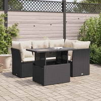 Thumbnail for 5-tlg. Garten-Sofagarnitur mit Kissen Schwarz Poly Rattan