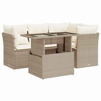 Thumbnail for 5-tlg. Garten-Sofagarnitur mit Kissen Beige Poly Rattan