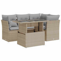 Thumbnail for 5-tlg. Garten-Sofagarnitur mit Kissen Beige Poly Rattan