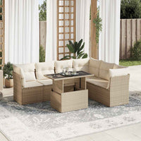 Thumbnail for 7-tlg. Garten-Sofagarnitur mit Kissen Beige Poly Rattan