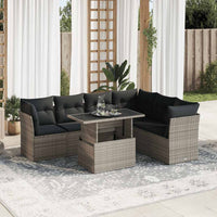 Thumbnail for 7-tlg. Garten-Sofagarnitur mit Kissen Grau Poly Rattan