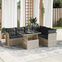 Thumbnail for 7-tlg. Garten-Sofagarnitur mit Kissen Hellgrau Poly Rattan
