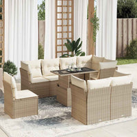 Thumbnail for 9-tlg. Garten-Sofagarnitur mit Kissen Beige Poly Rattan