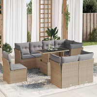 Thumbnail for 9-tlg. Garten-Sofagarnitur mit Kissen Beige Poly Rattan