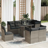 Thumbnail for 9-tlg. Garten-Sofagarnitur mit Kissen Grau Poly Rattan