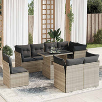 Thumbnail for 9-tlg. Garten-Sofagarnitur mit Kissen Hellgrau Poly Rattan