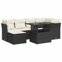Thumbnail for 7-tlg. Garten-Sofagarnitur mit Kissen Schwarz Poly Rattan