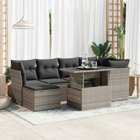Thumbnail for 7-tlg. Garten-Sofagarnitur mit Kissen Grau Poly Rattan