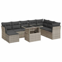 Thumbnail for 9-tlg. Garten-Sofagarnitur mit Kissen Hellgrau Poly Rattan