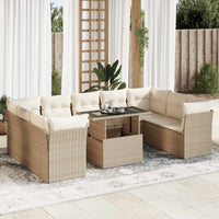 Thumbnail for 10-tlg. Garten-Sofagarnitur mit Kissen Beige Poly Rattan