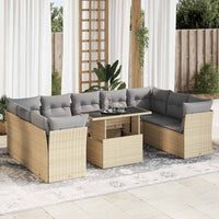 Thumbnail for 10-tlg. Garten-Sofagarnitur mit Kissen Beige Poly Rattan