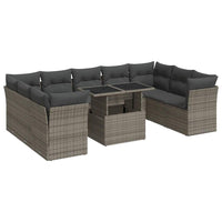 Thumbnail for 10-tlg. Garten-Sofagarnitur mit Kissen Grau Poly Rattan