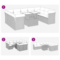 Thumbnail for 10-tlg. Garten-Sofagarnitur mit Kissen Grau Poly Rattan