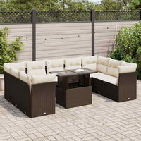 Thumbnail for 10-tlg. Garten-Sofagarnitur mit Kissen Braun Poly Rattan