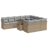 Thumbnail for 11-tlg. Garten-Sofagarnitur mit Kissen Beige Poly Rattan