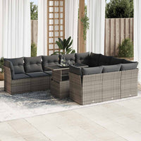Thumbnail for 11-tlg. Garten-Sofagarnitur mit Kissen Grau Poly Rattan