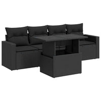 Thumbnail for 5-tlg. Garten-Sofagarnitur mit Kissen Schwarz Poly Rattan