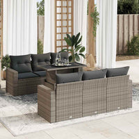 Thumbnail for 7-tlg. Garten-Sofagarnitur mit Kissen Grau Poly Rattan