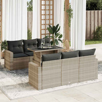 Thumbnail for 7-tlg. Garten-Sofagarnitur mit Kissen Hellgrau Poly Rattan