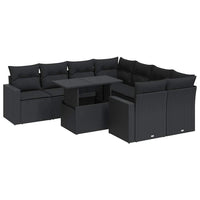 Thumbnail for 9-tlg. Garten-Sofagarnitur mit Kissen Schwarz Poly Rattan