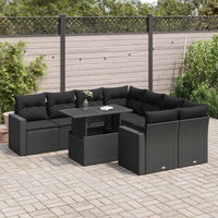Thumbnail for 9-tlg. Garten-Sofagarnitur mit Kissen Schwarz Poly Rattan