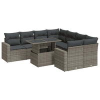 Thumbnail for 9-tlg. Garten-Sofagarnitur mit Kissen Grau Poly Rattan
