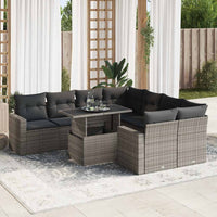 Thumbnail for 9-tlg. Garten-Sofagarnitur mit Kissen Grau Poly Rattan