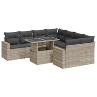 Thumbnail for 9-tlg. Garten-Sofagarnitur mit Kissen Hellgrau Poly Rattan