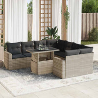 Thumbnail for 9-tlg. Garten-Sofagarnitur mit Kissen Hellgrau Poly Rattan