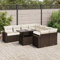 Thumbnail for 9-tlg. Garten-Sofagarnitur mit Kissen Braun Poly Rattan